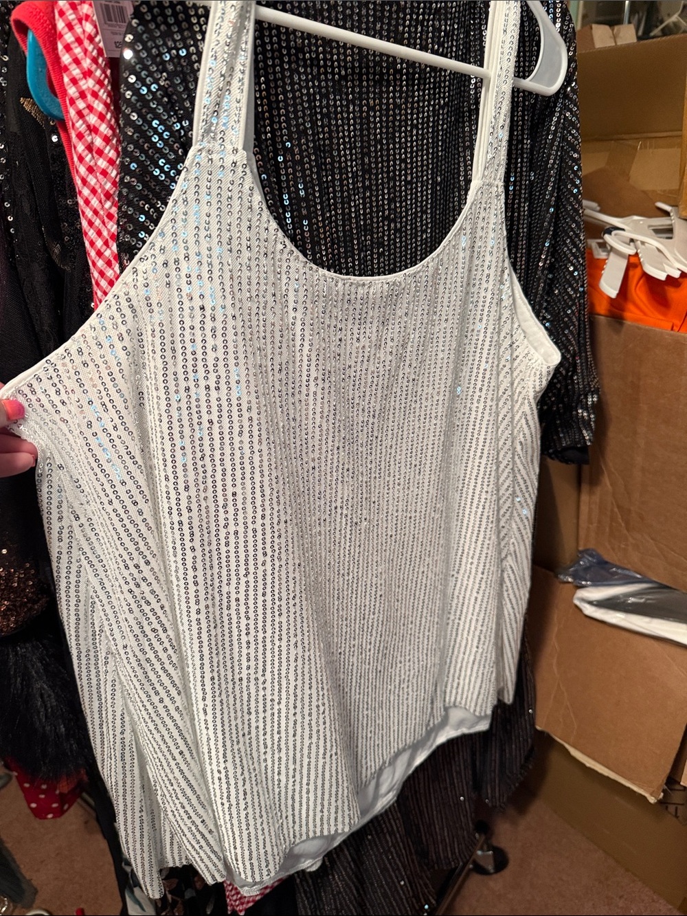 SHEIN White Sequin-Strap Cami Tank Top